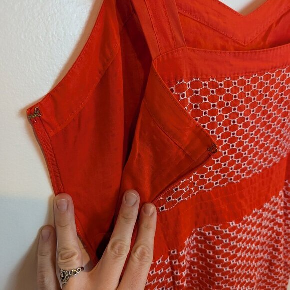 Tory Burch Berdine Orange/White Eyelet Dress, Sz 10 - Picture 5 of 8
